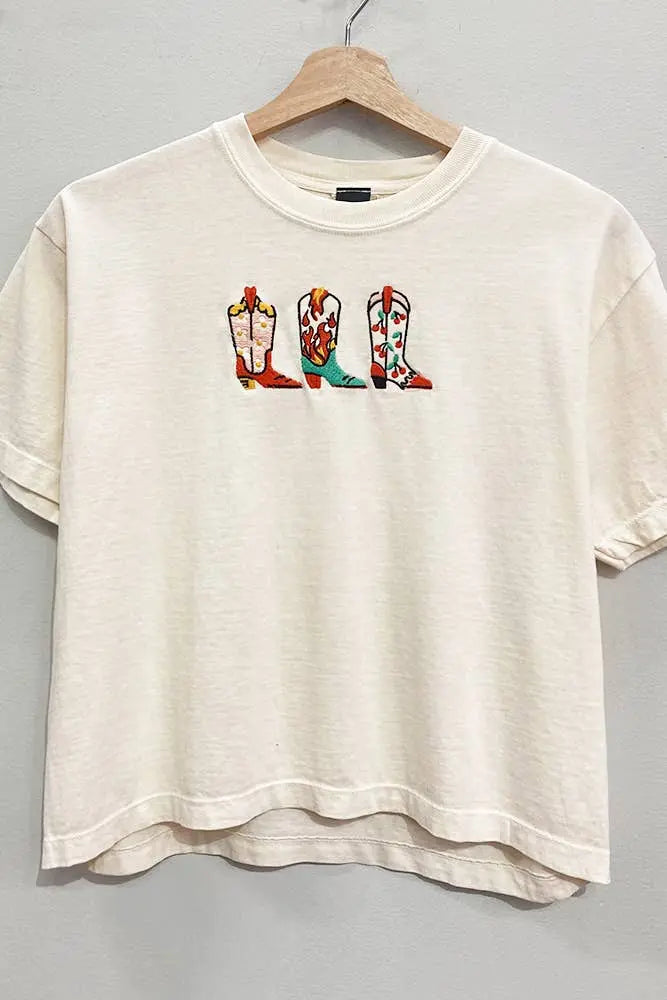 Embroidered Western Boots Tee - Bridle Up Hope Shop