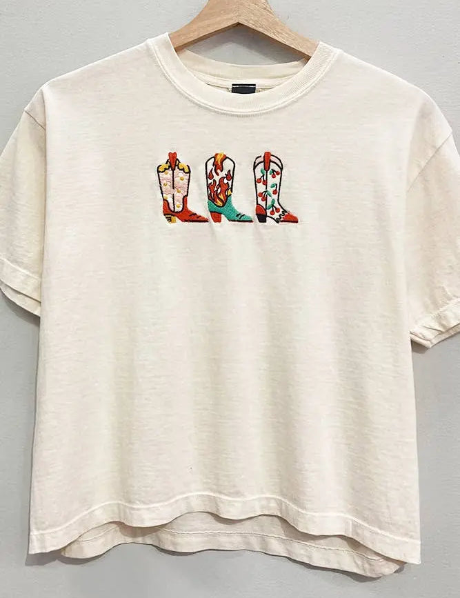 Embroidered Western Boots Tee - Bridle Up Hope Shop