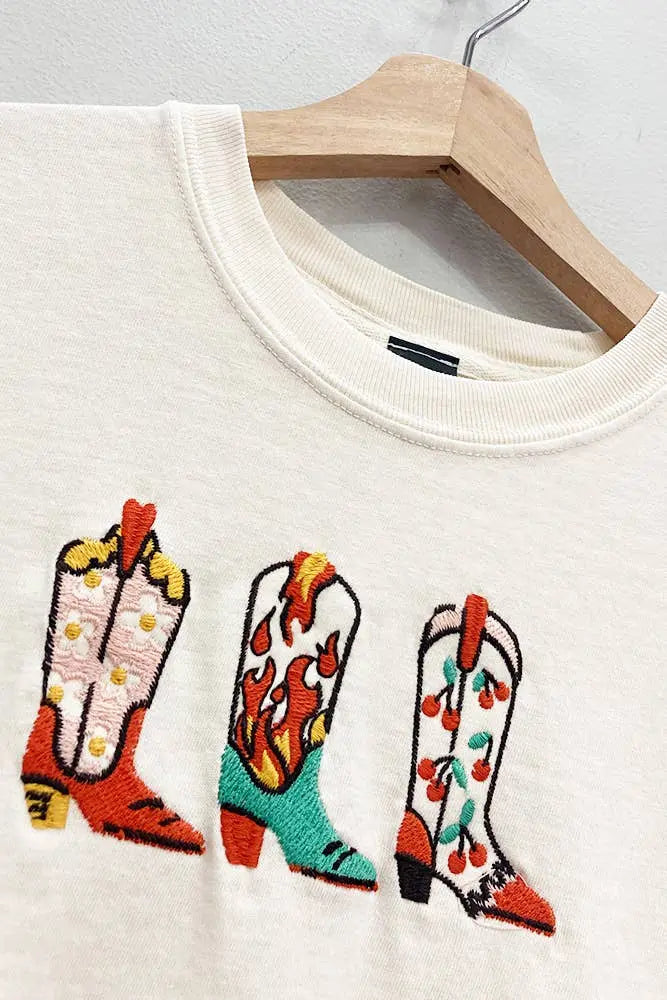 Embroidered Western Boots Tee - Bridle Up Hope Shop