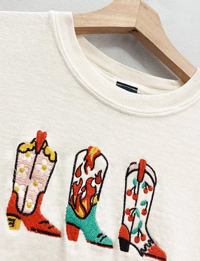 Embroidered Western Boots Tee - Bridle Up Hope Shop