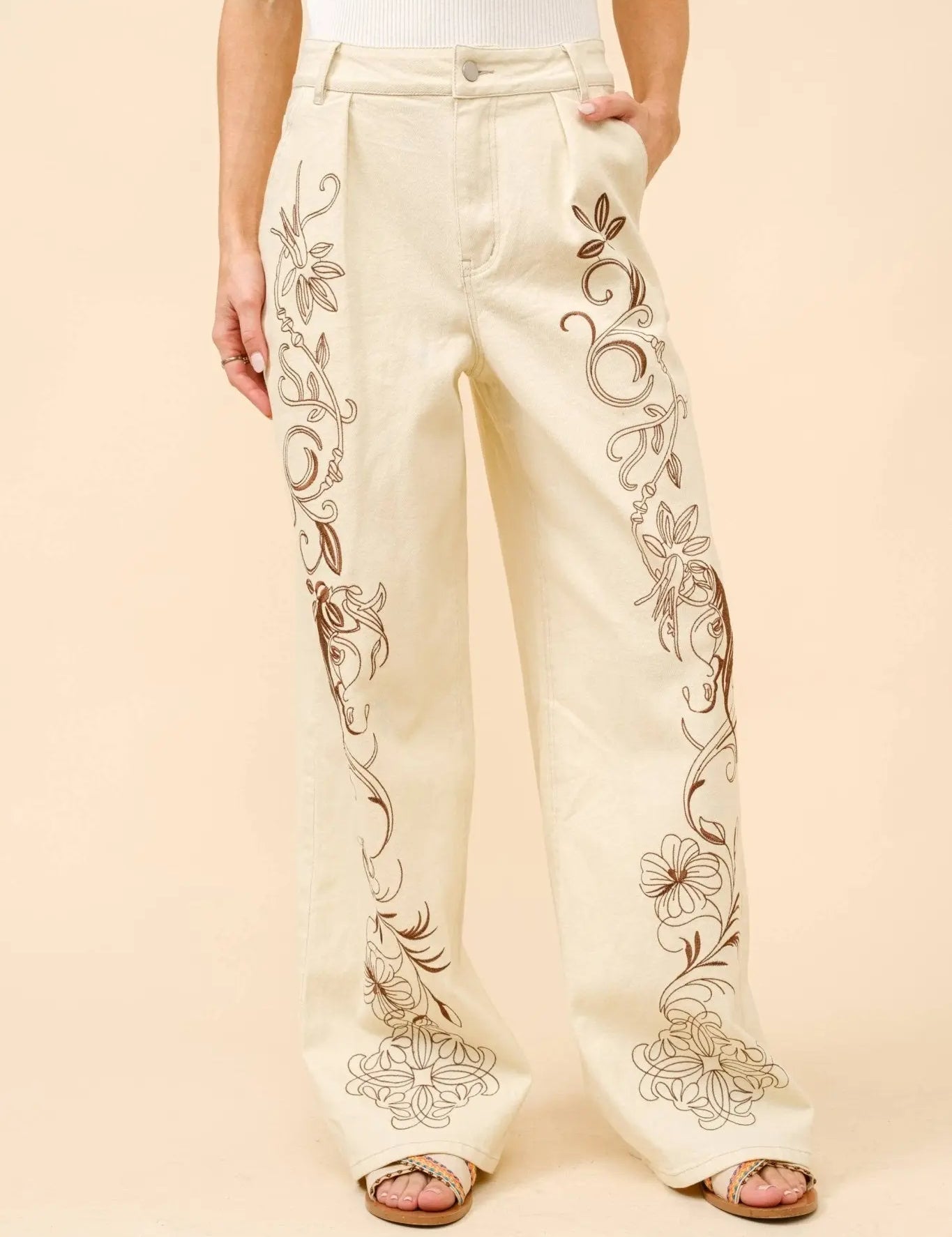 Embroidered Western Twill Loose Jeans - Bridle Up Hope Shop