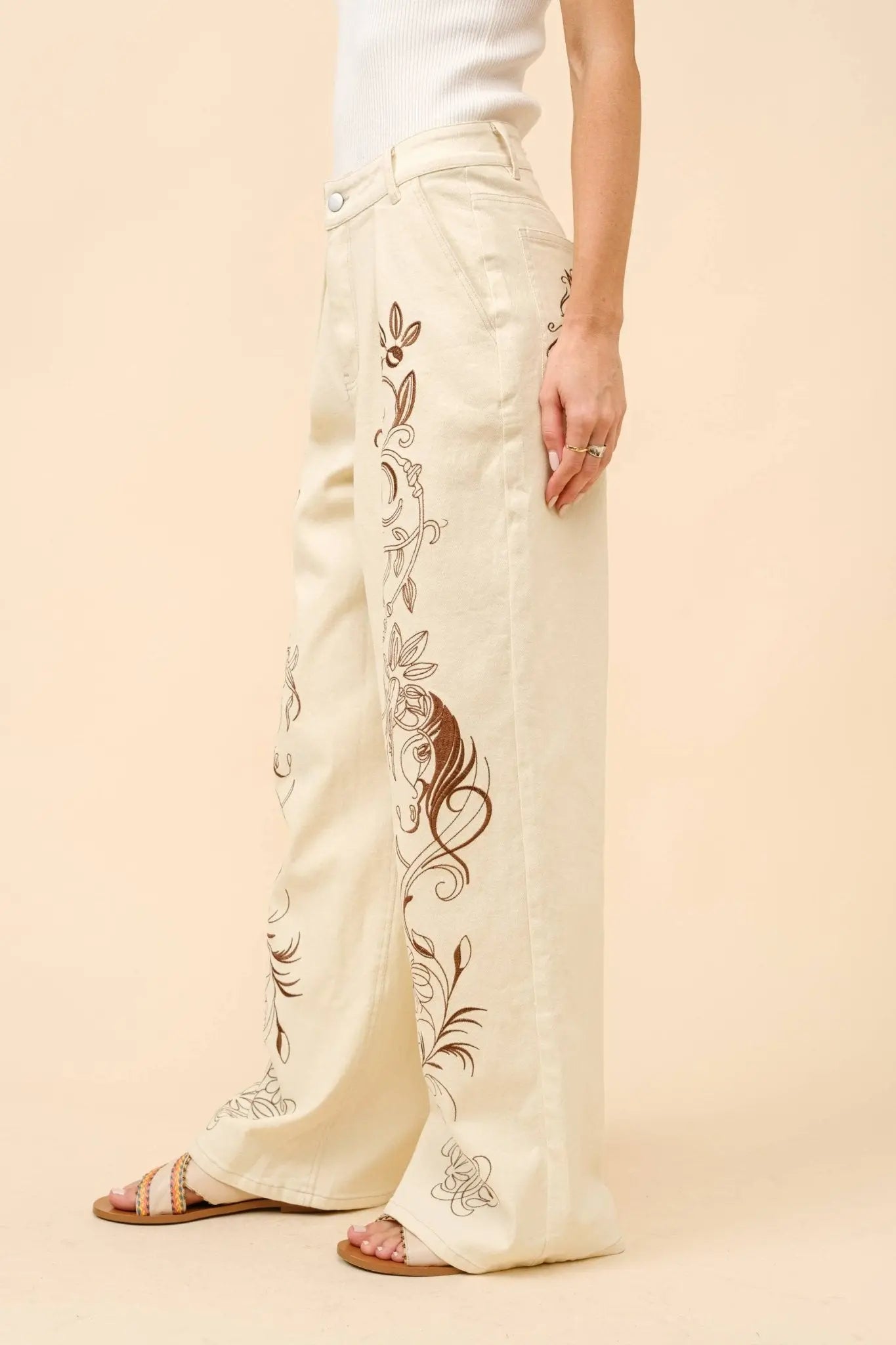 Embroidered Western Twill Loose Jeans - Bridle Up Hope Shop