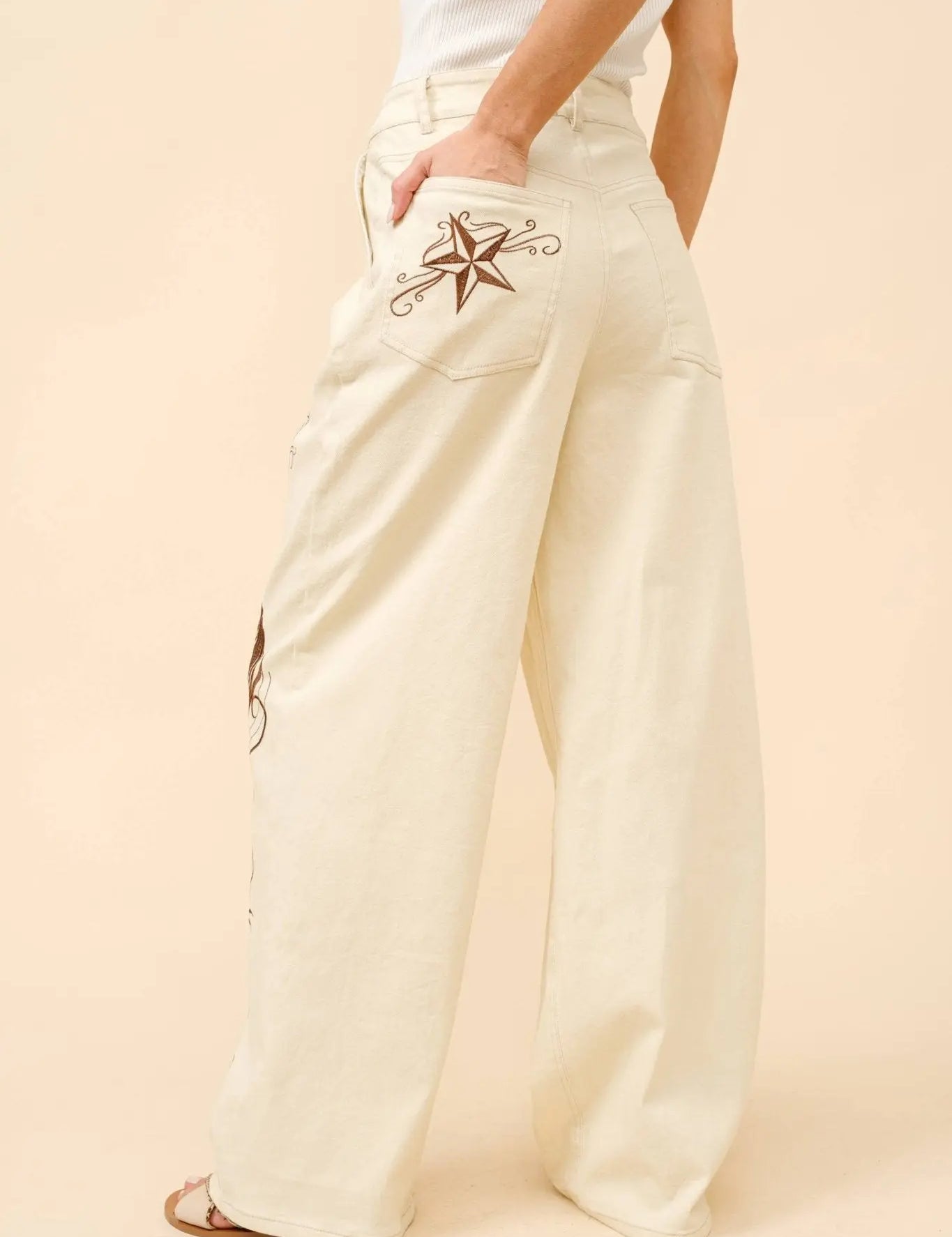 Embroidered Western Twill Loose Jeans - Bridle Up Hope Shop