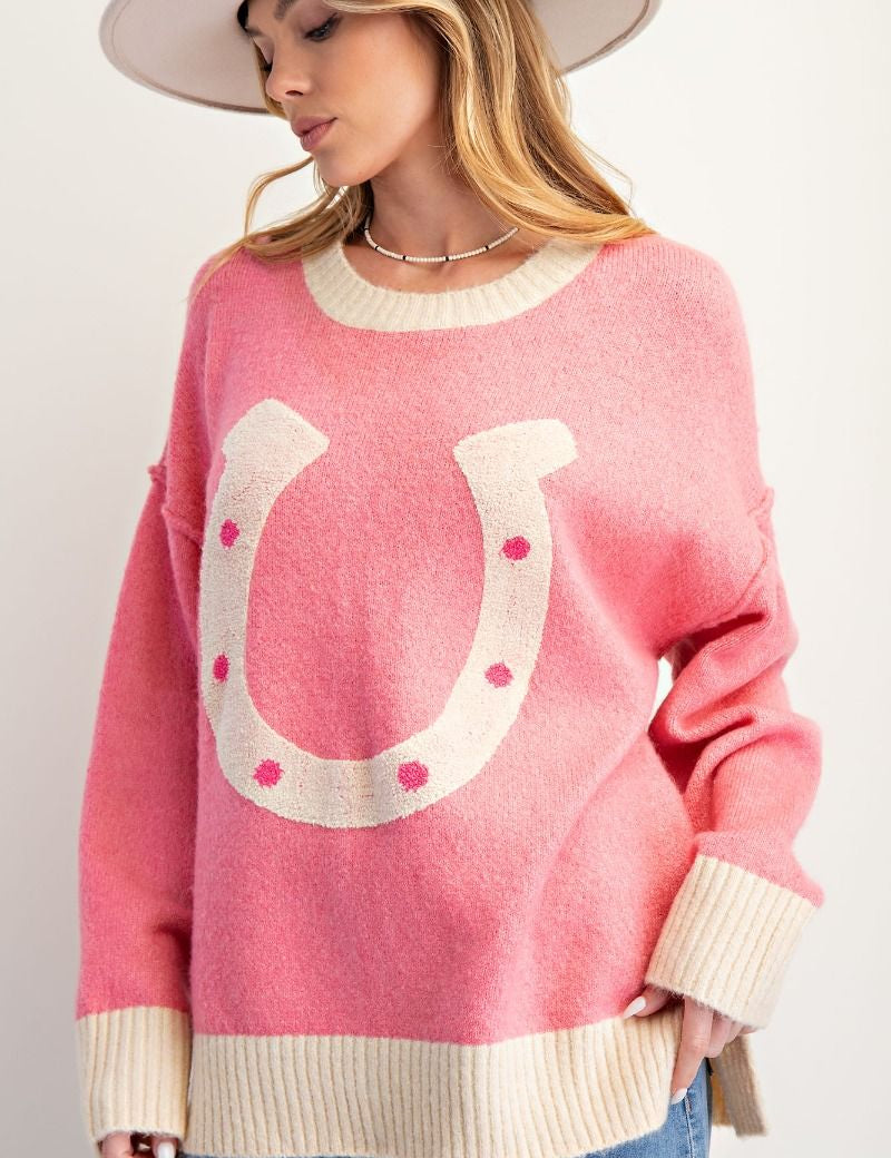 Classy Horseshoe Sweater Pink