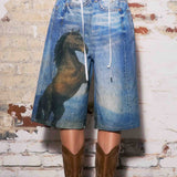 Horse Print Jort Jeans