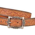 Silver Filigree Buckle Tooled Western Belt