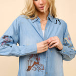 Western Motif Embroidered Tencel Shirt