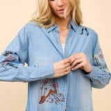 Western Motif Embroidered Tencel Shirt