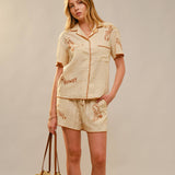 Howdy Cowgirl Embroidered Linen Shorts Set
