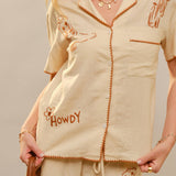 Howdy Cowgirl Embroidered Linen Shorts Set