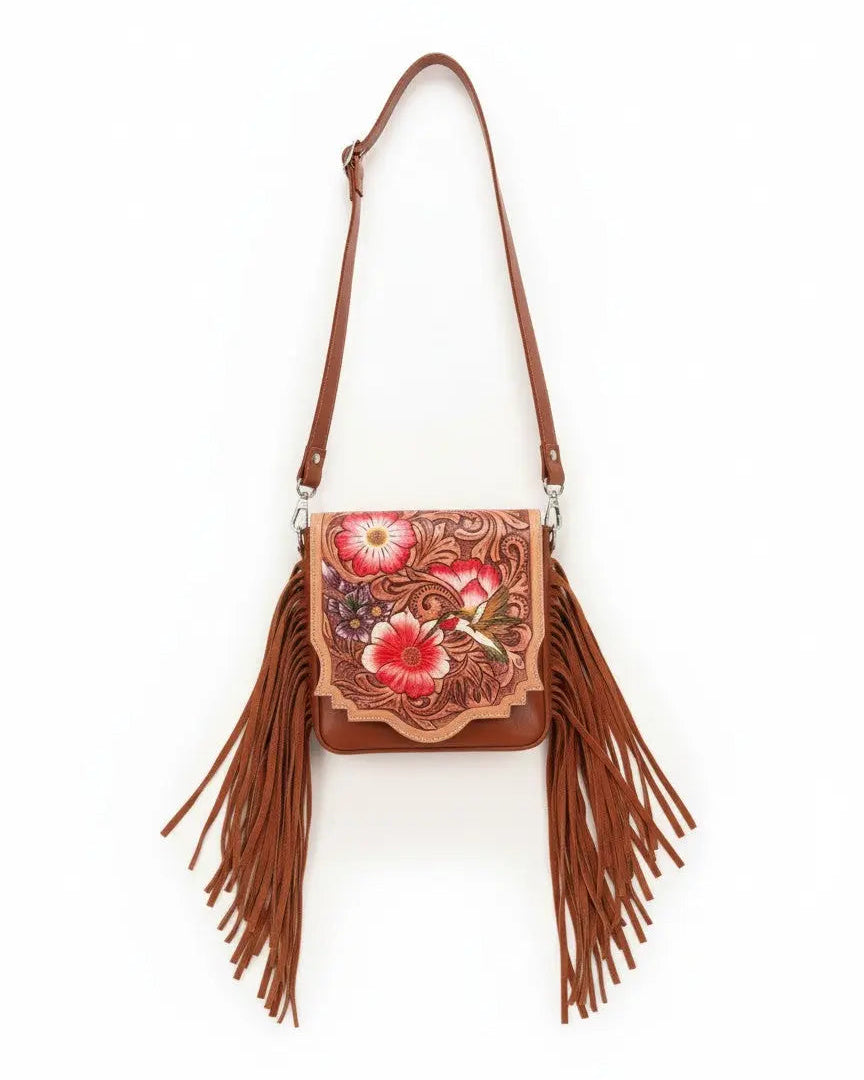 Tessie Tooled Leather Floral Crossbody Purse Faire - Sixtease Bags USA