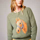 olive horse embroidered sweater