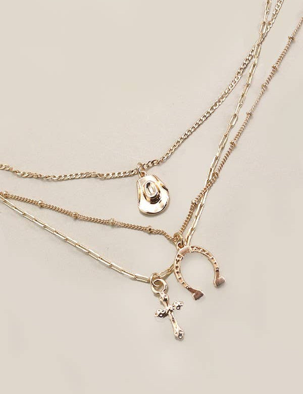 trio layer western necklaces Gold