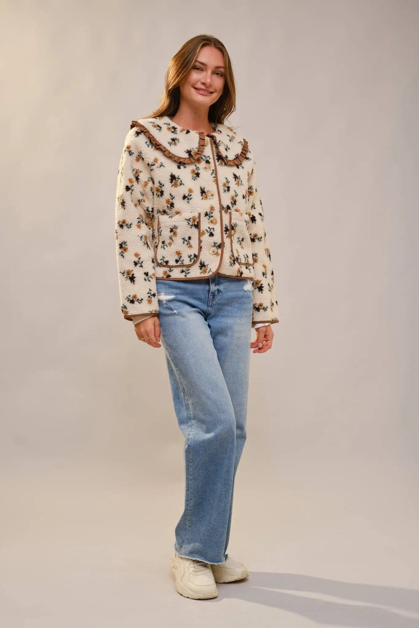 Floral Ruffle Western Sherpa Jacket - Bridle Up Hope Shop