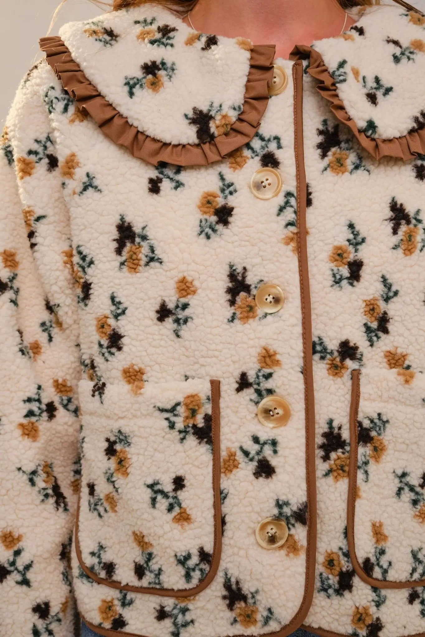 Floral Ruffle Western Sherpa Jacket - Bridle Up Hope Shop