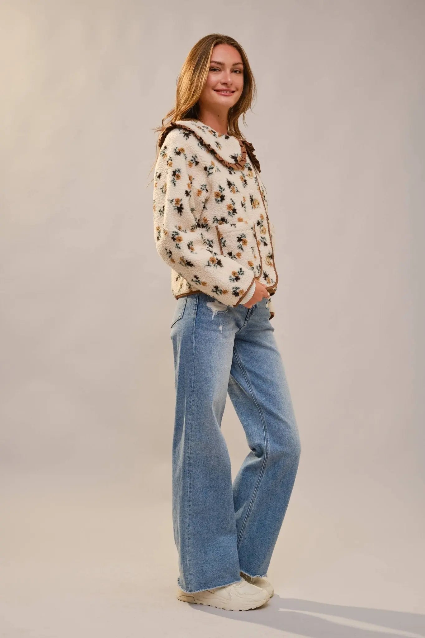 Floral Ruffle Western Sherpa Jacket - Bridle Up Hope Shop
