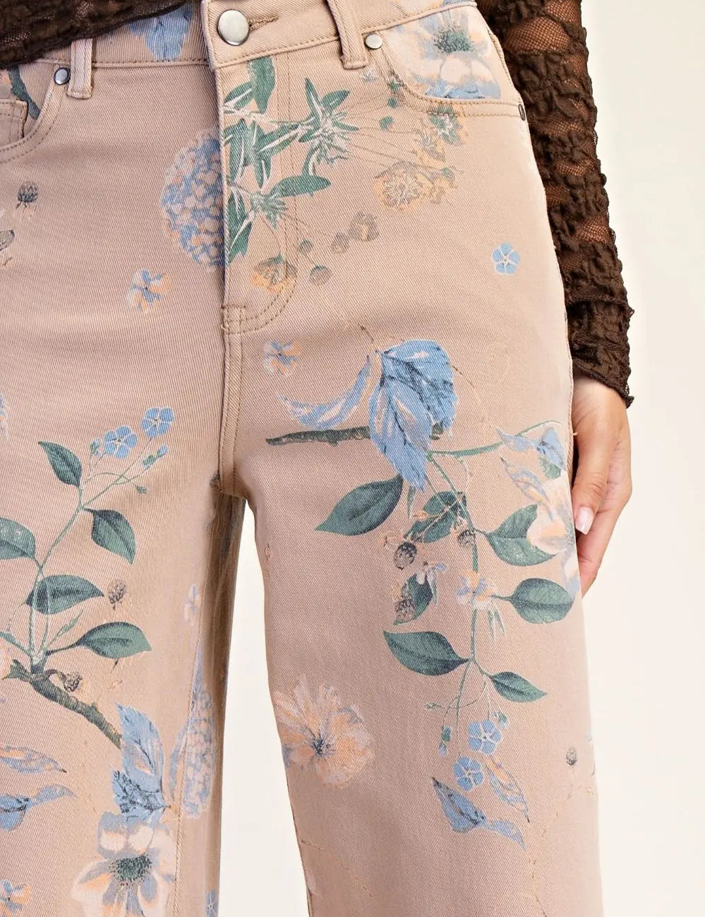 Floral Soft Twill Stretch Pants - Bridle Up Hope Shop