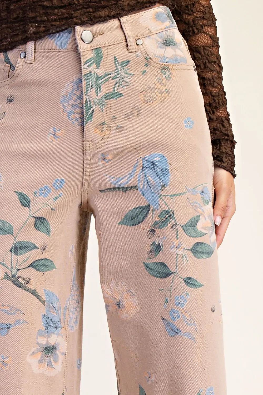 Floral Soft Twill Stretch Pants - Bridle Up Hope Shop