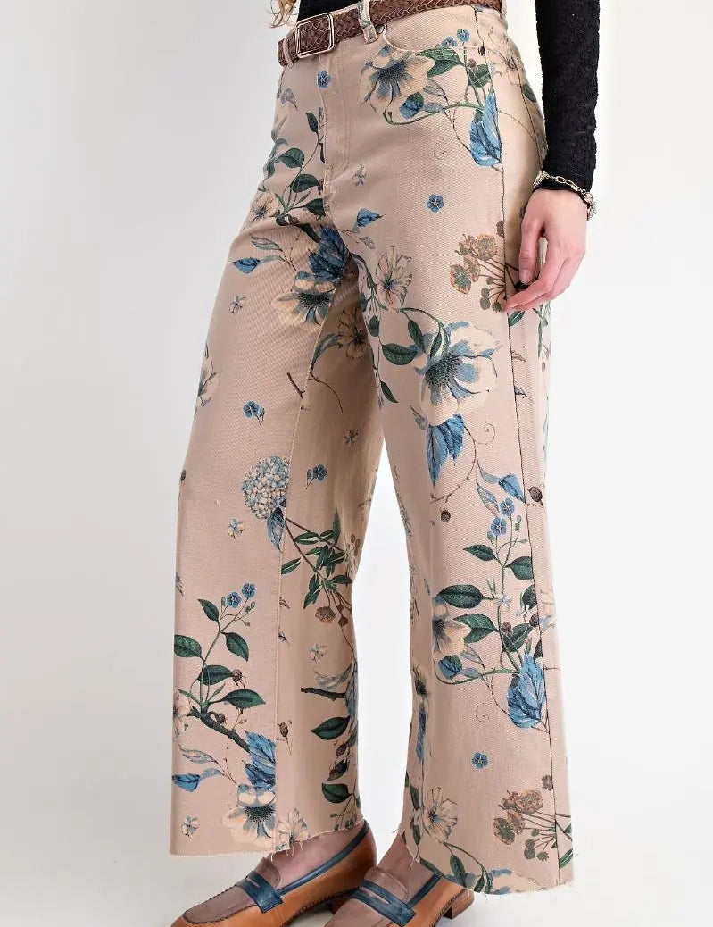 Floral Soft Twill Stretch Pants - Bridle Up Hope Shop