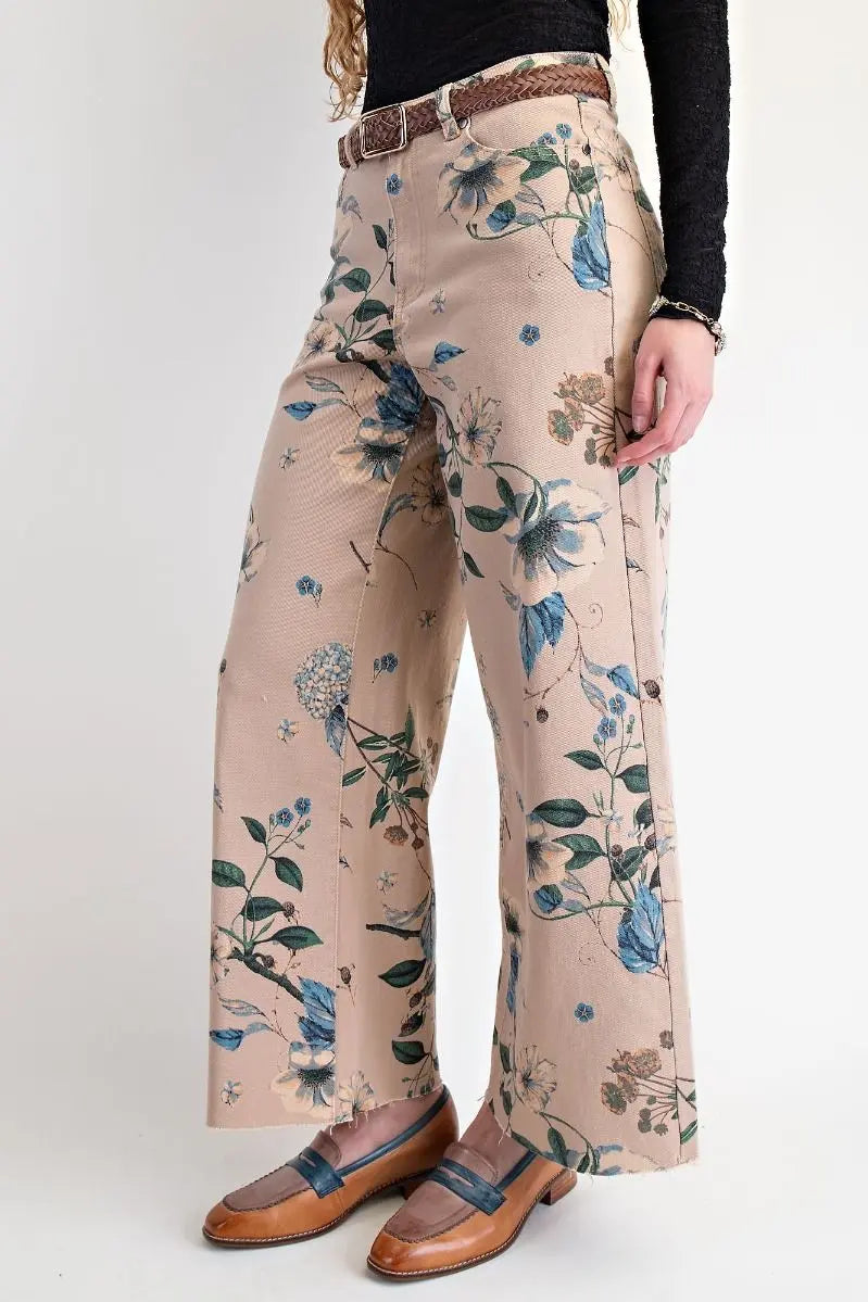 Floral Soft Twill Stretch Pants - Bridle Up Hope Shop