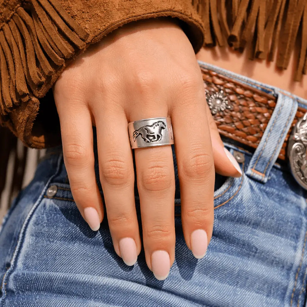Galloping Horse Cuff Ring - Bridle Up Hope Shop