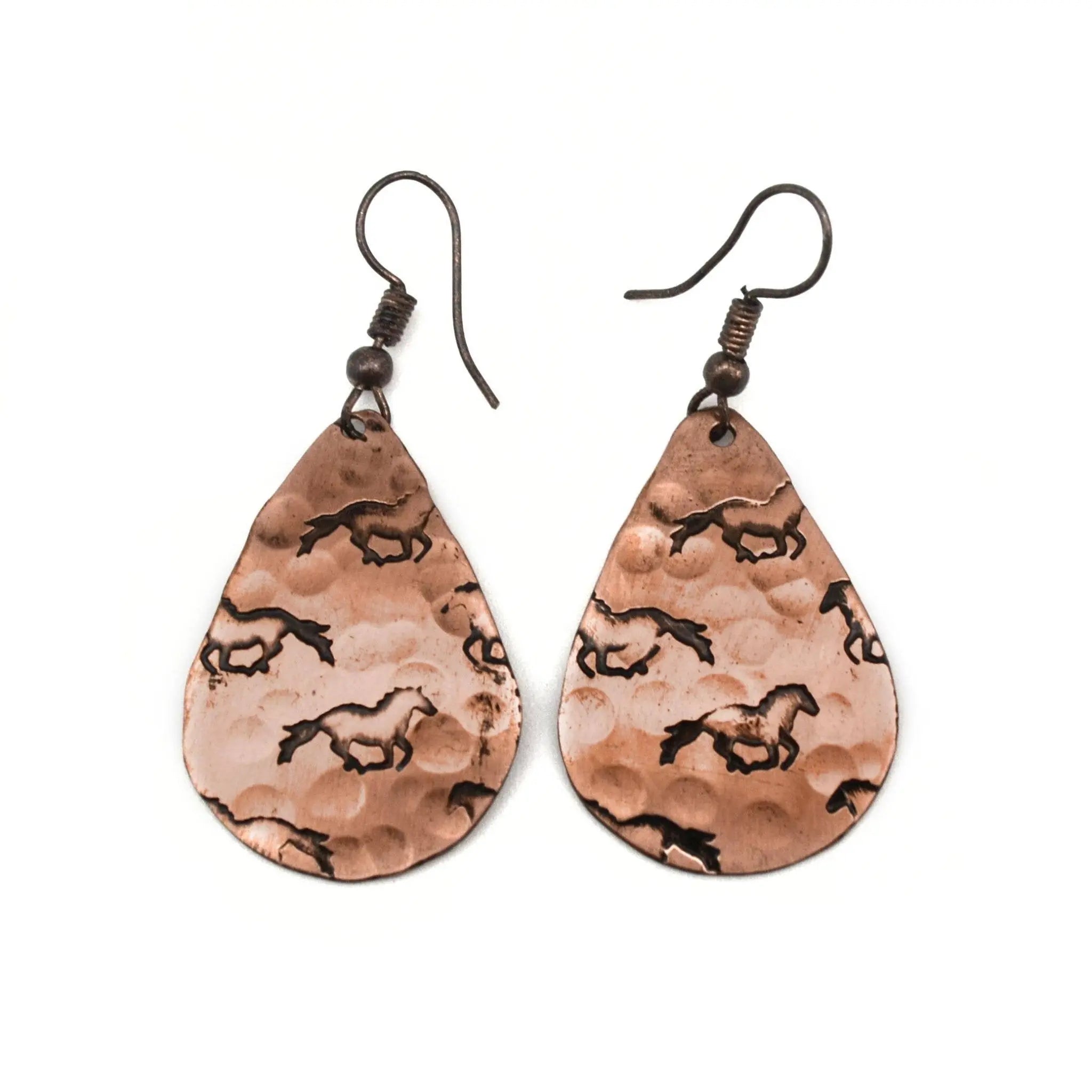 Galloping Horses Copper Engraved Earrings - Bridle Up Hope Shop