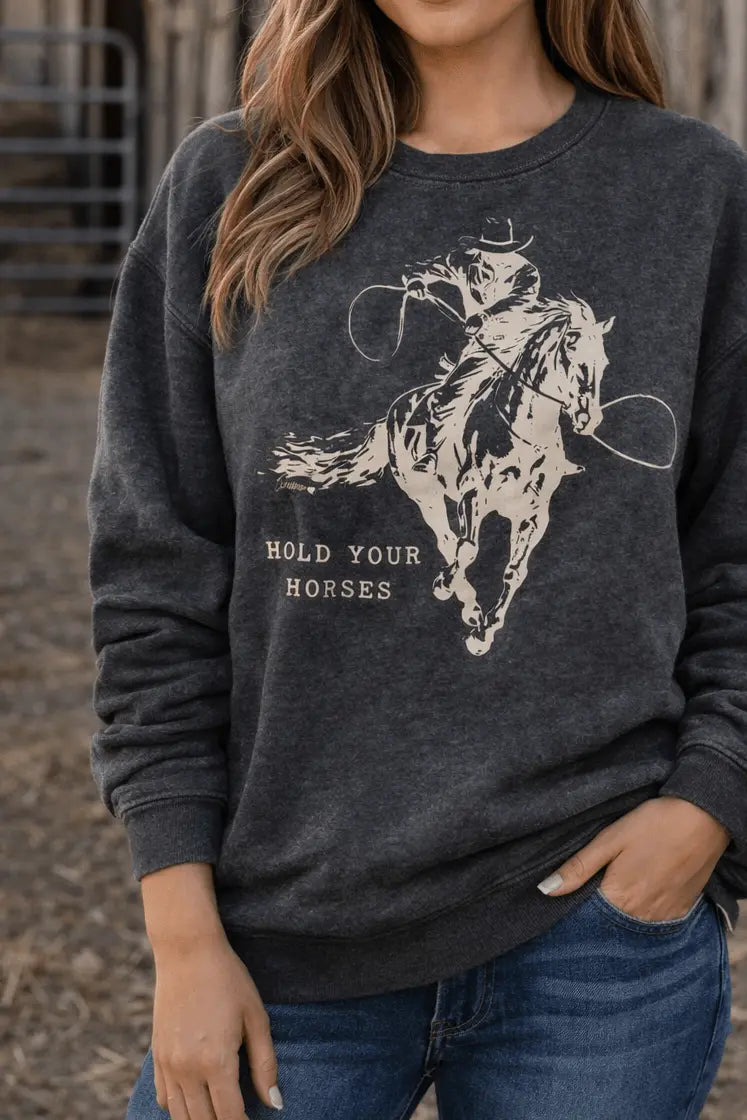 Hold Your Horses Sweatshirt (Black) - Bridle Up Hope Shop