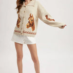 Horse & Horseshoe Button Cardigan (Cream) - Bridle Up Hope Shop