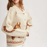 Horse & Horseshoe Button Cardigan (Cream) - Bridle Up Hope Shop