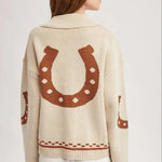 Horse & Horseshoe Button Cardigan (Cream) - Bridle Up Hope Shop