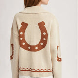Horse & Horseshoe Button Cardigan (Cream) - Bridle Up Hope Shop