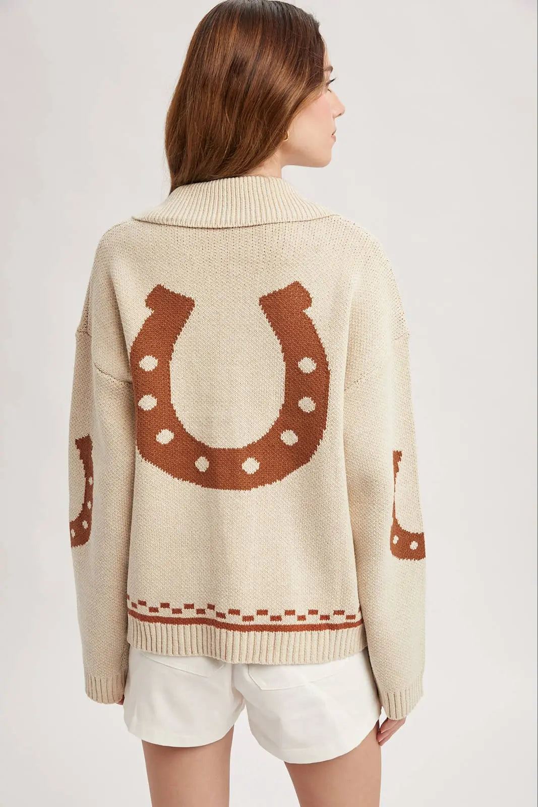 Horse & Horseshoe Button Cardigan (Cream) - Bridle Up Hope Shop