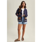 Horse & Horseshoe Button Cardigan (Navy) - Bridle Up Hope Shop