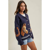 Horse & Horseshoe Button Cardigan (Navy) - Bridle Up Hope Shop