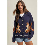 Horse & Horseshoe Button Cardigan (Navy) - Bridle Up Hope Shop