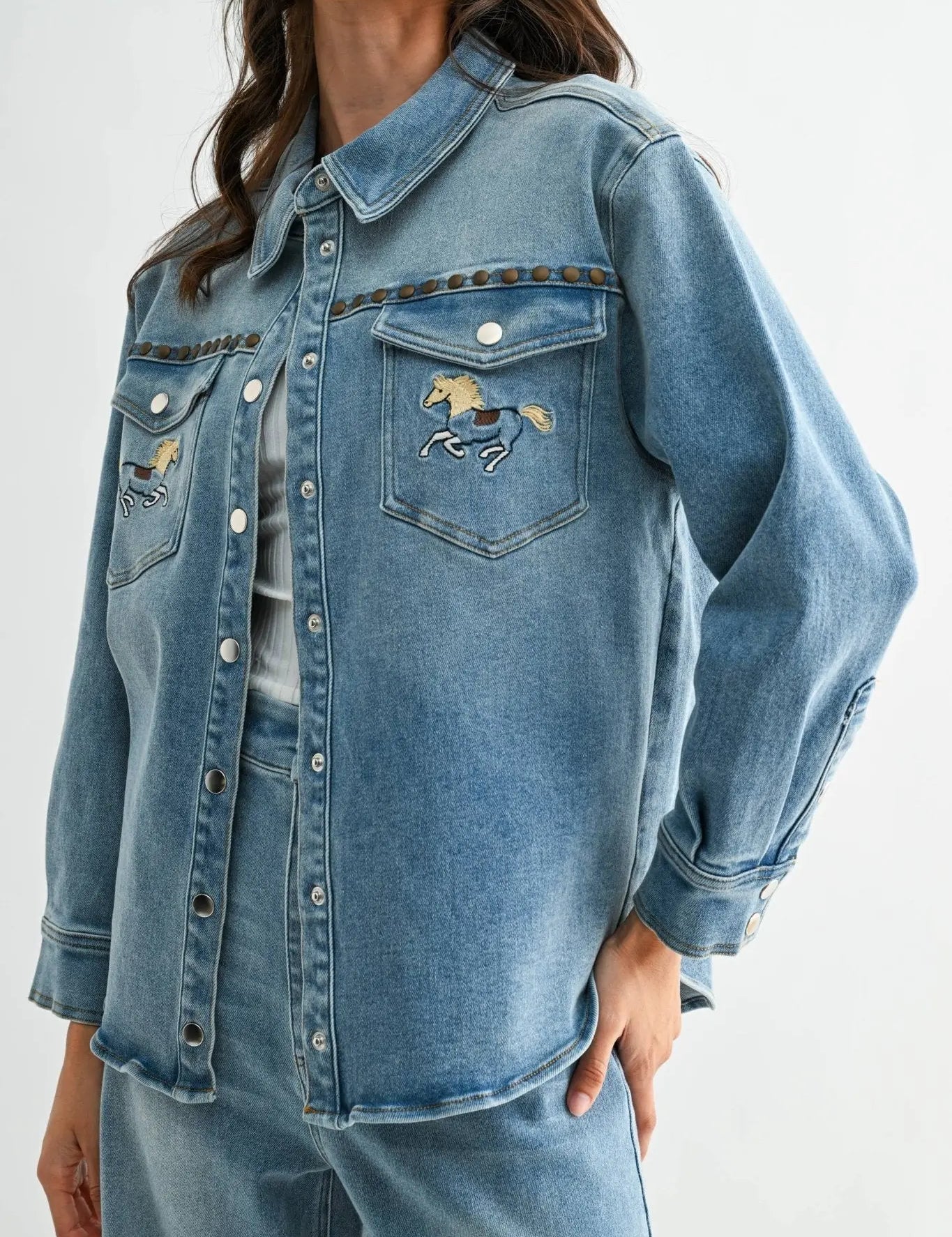 Horse Studded Denim Jacket - Bridle Up Hope Shop