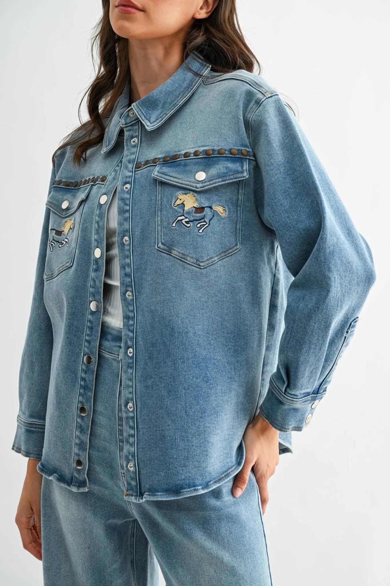 Horse Studded Denim Jacket - Bridle Up Hope Shop