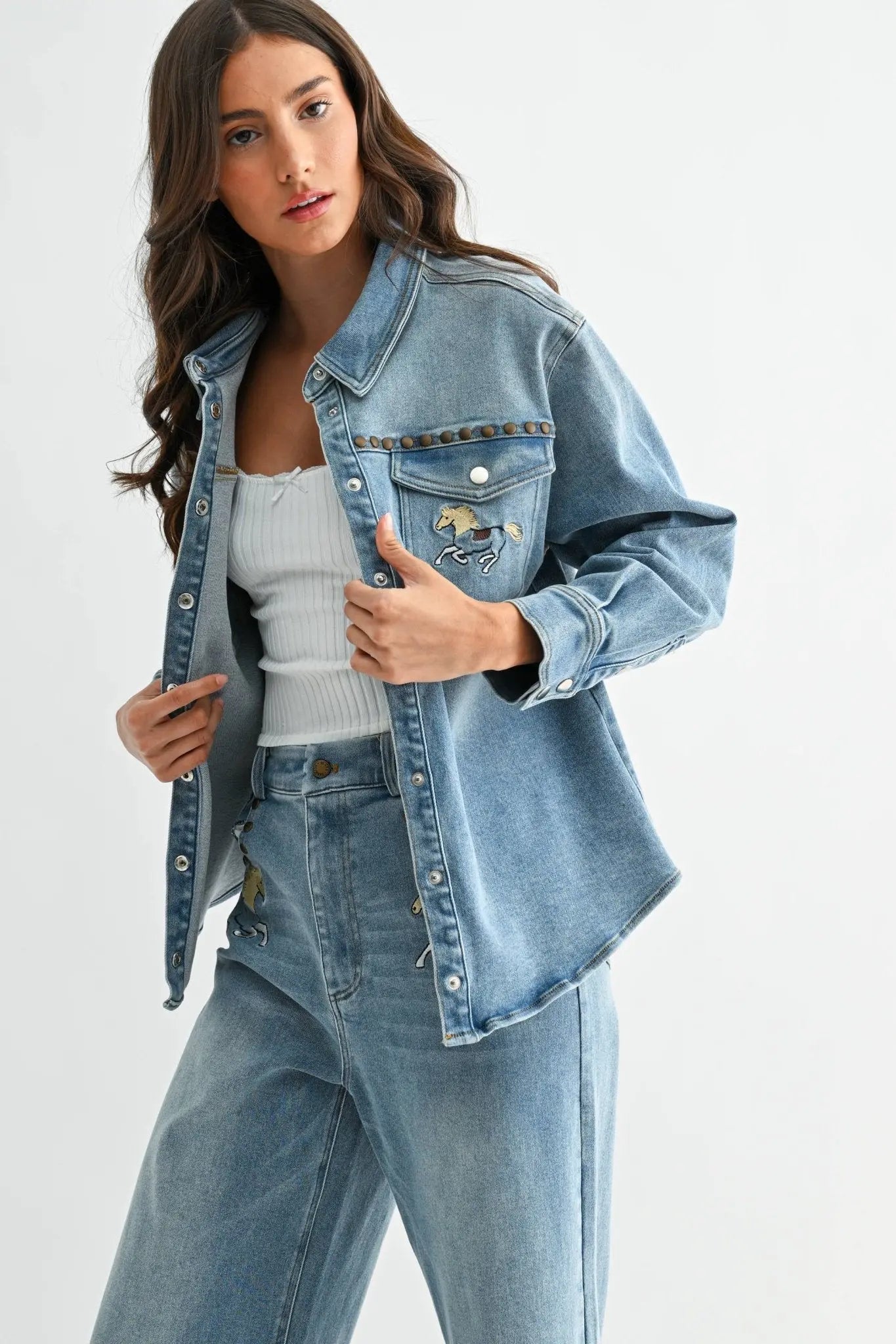 Horse Studded Denim Jacket - Bridle Up Hope Shop