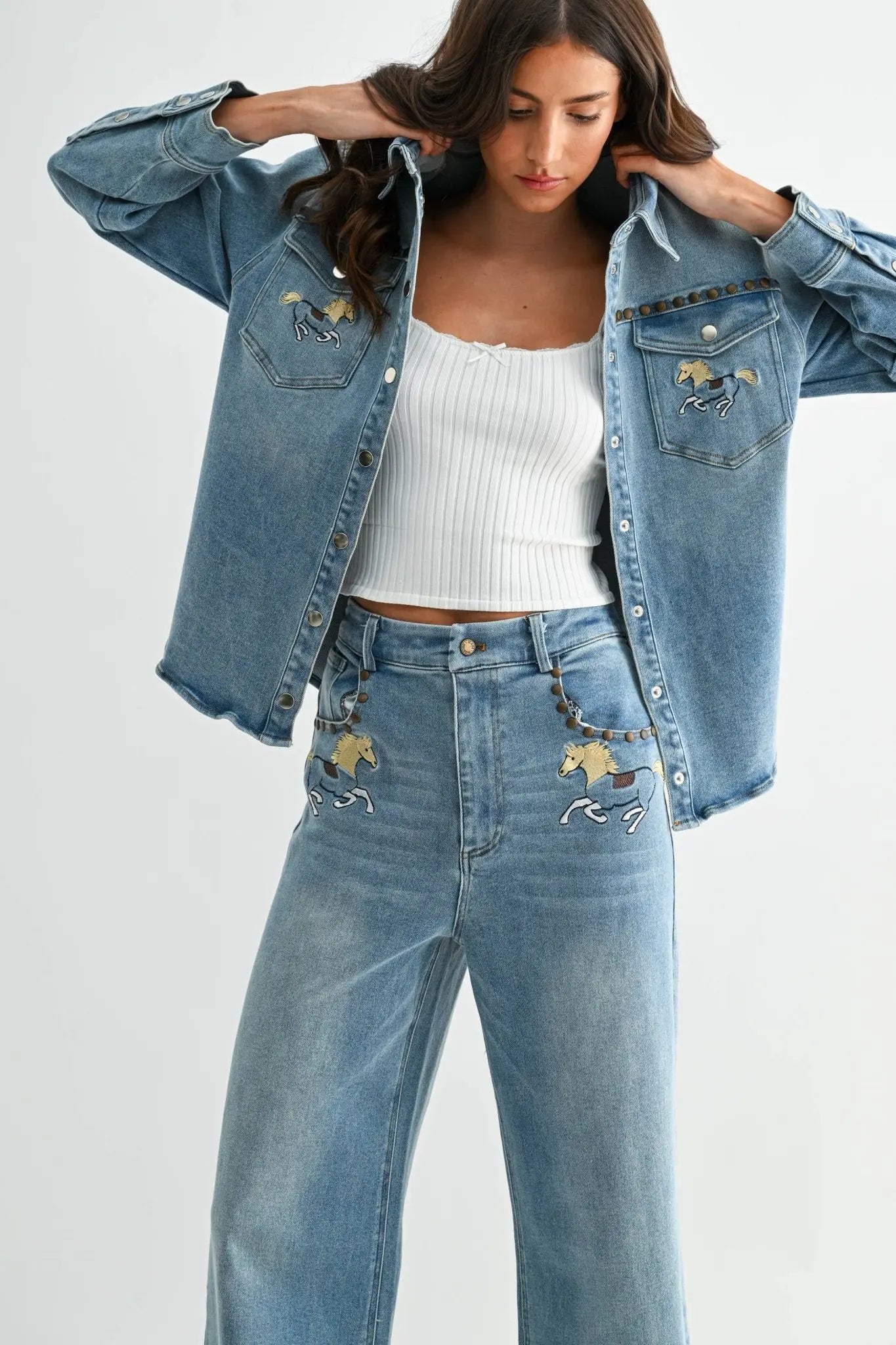 Horse Studded Denim Jacket - Bridle Up Hope Shop