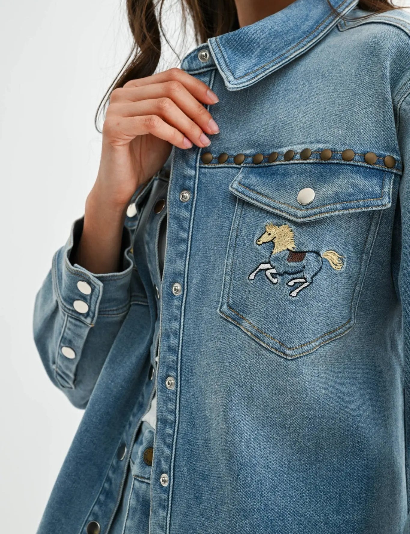 Horse Studded Denim Jacket - Bridle Up Hope Shop