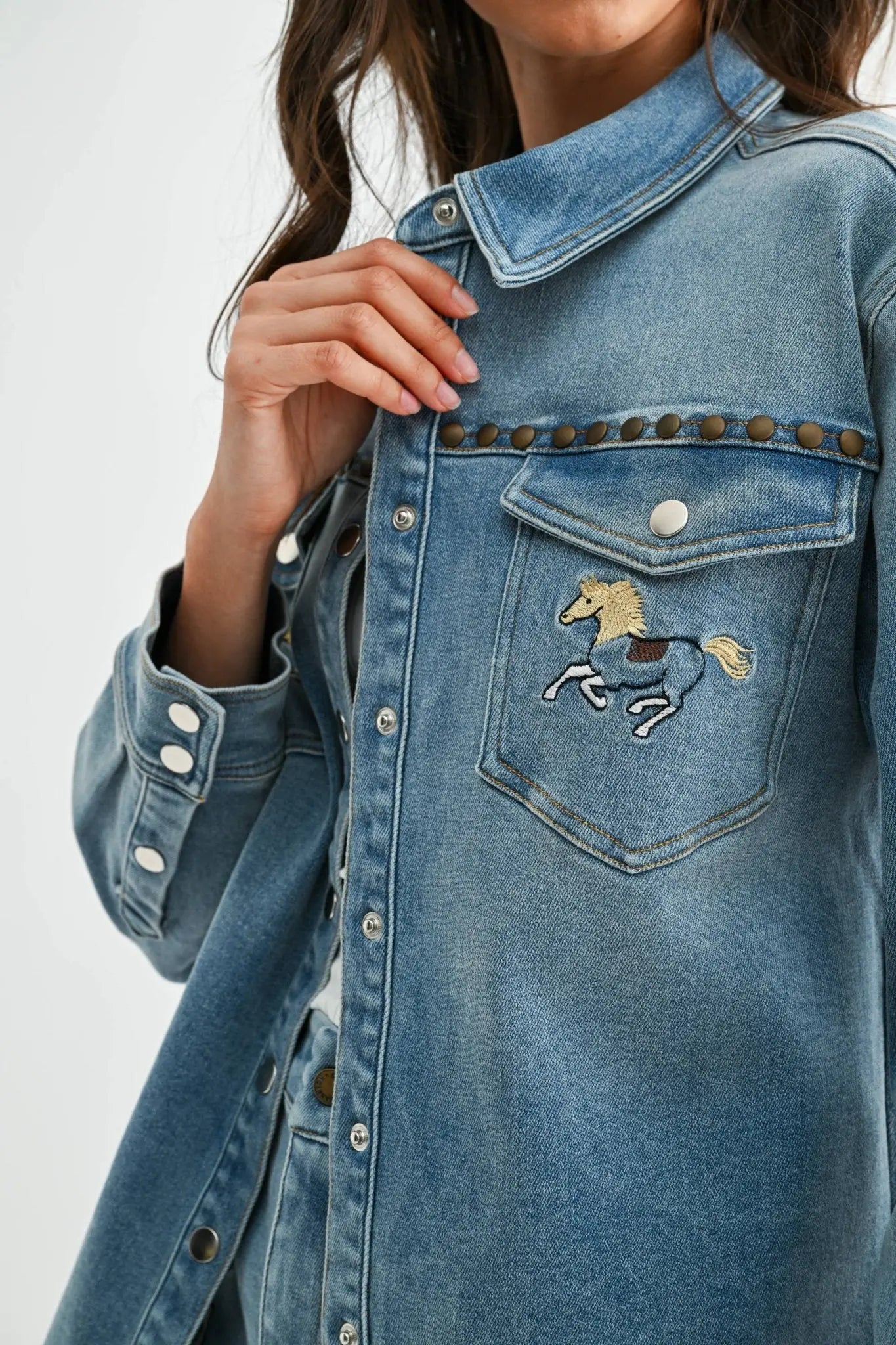 Horse Studded Denim Jacket - Bridle Up Hope Shop