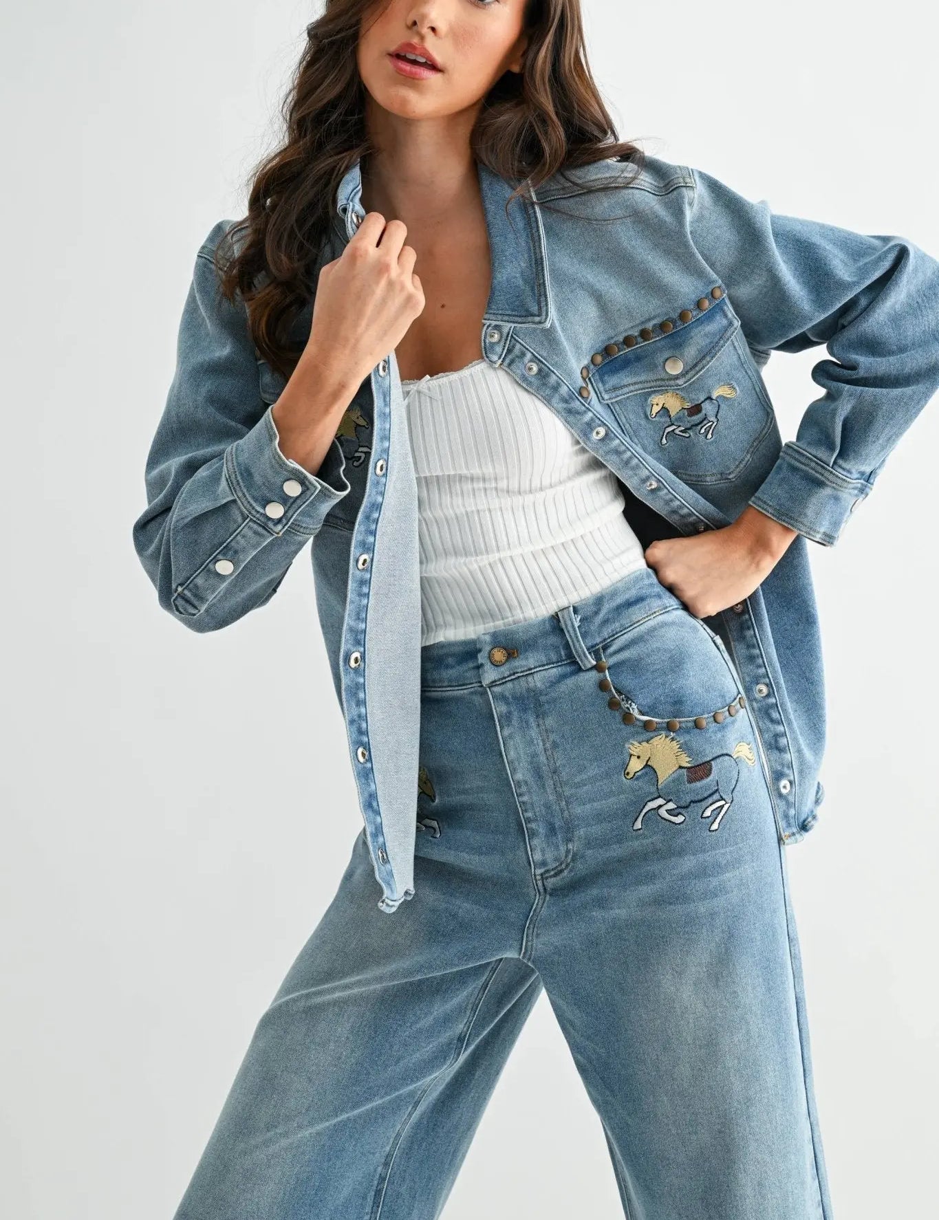 Horse Studded Denim Jacket - Bridle Up Hope Shop