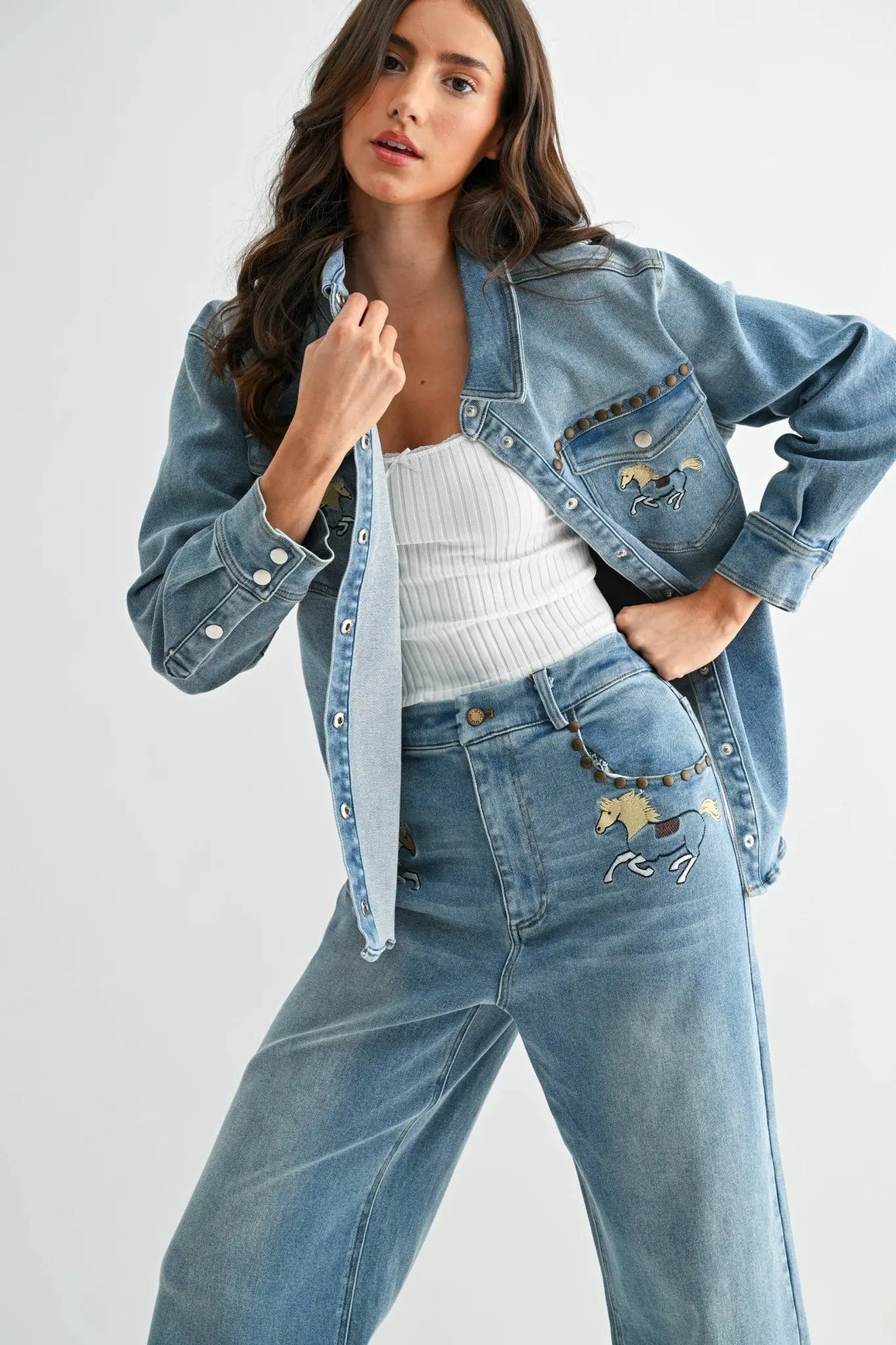 Horse Studded Denim Jacket - Bridle Up Hope Shop