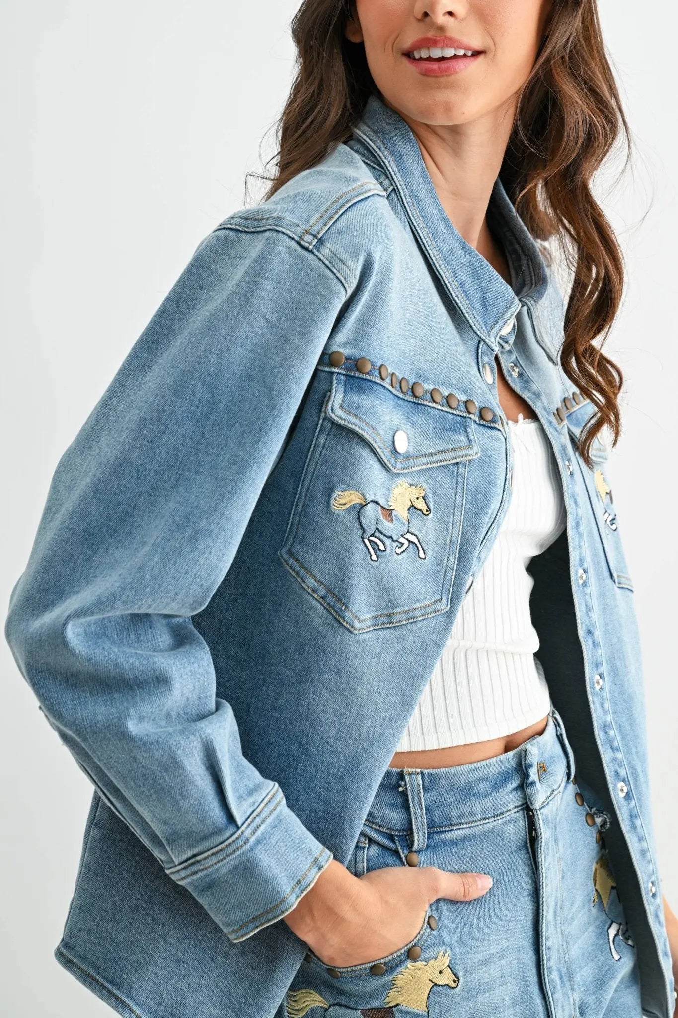 Horse Studded Denim Jacket - Bridle Up Hope Shop