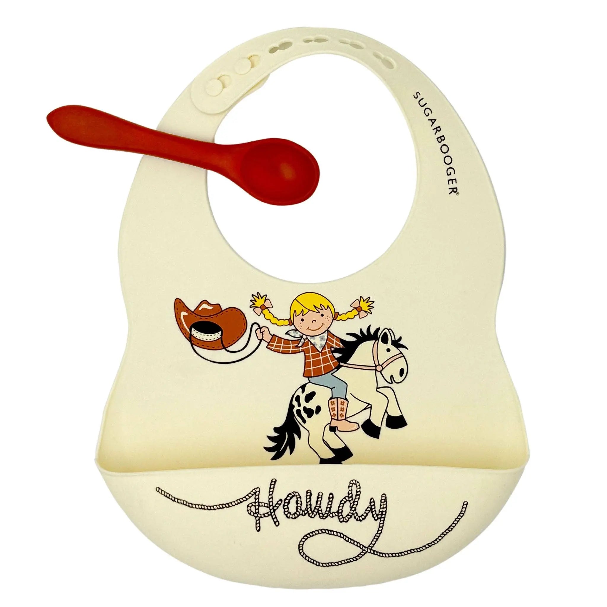 Howdy Cowgirl Bib & Spoon Set (Cream) - Bridle Up Hope Shop
