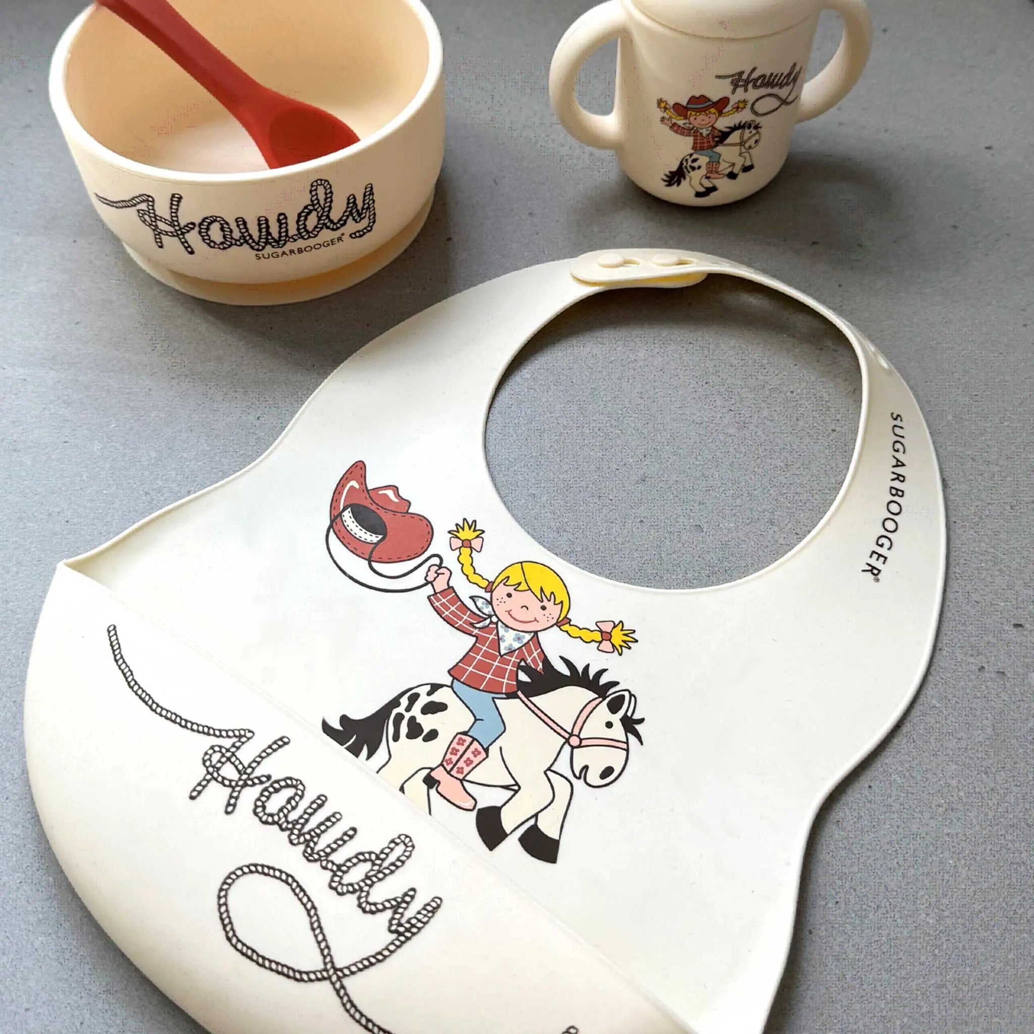 Howdy Cowgirl Bib & Spoon Set (Cream) - Bridle Up Hope Shop