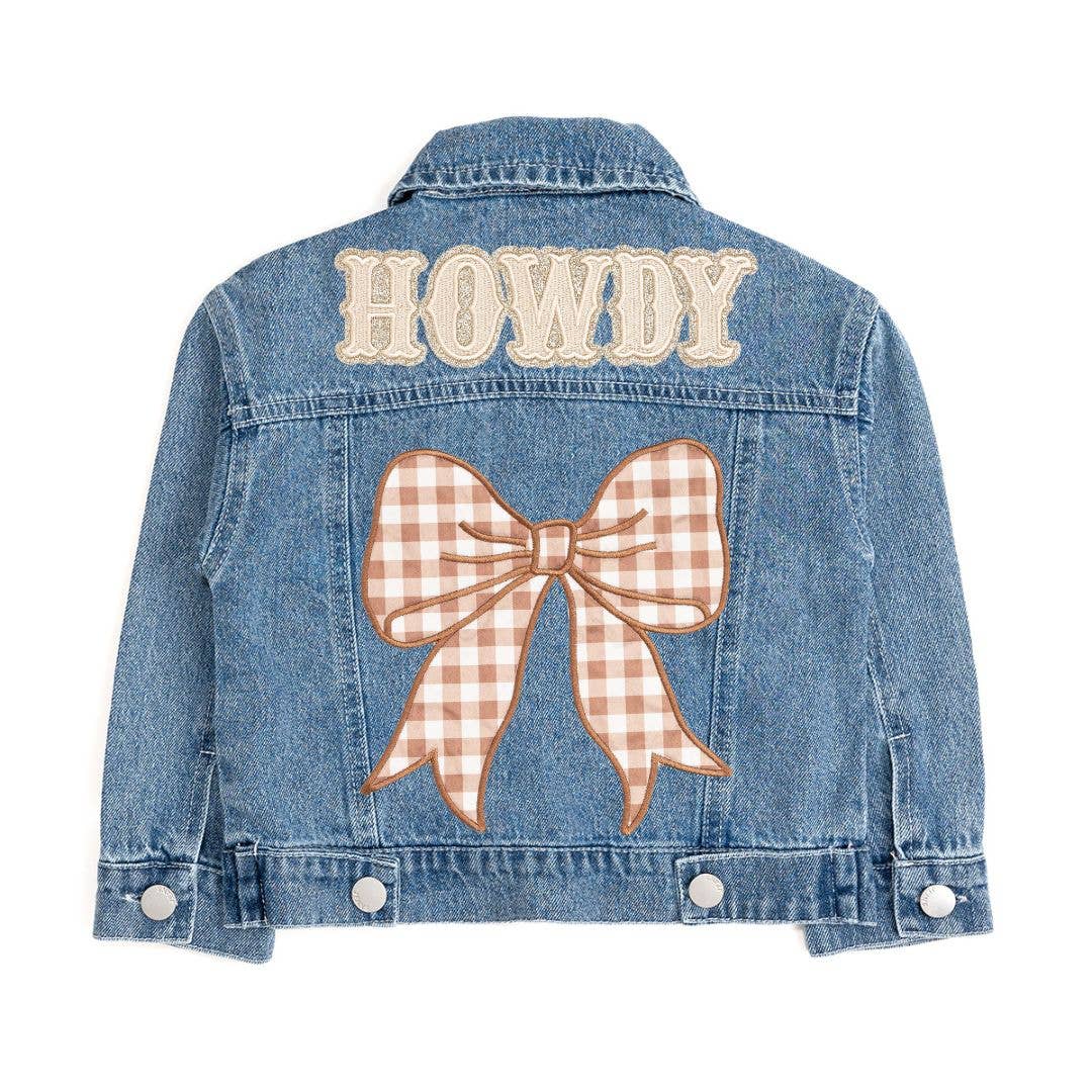 Howdy Denim Jacket with Gingham Bow - Bridle Up Hope Shop