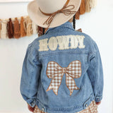Howdy Denim Jacket with Gingham Bow - Bridle Up Hope Shop