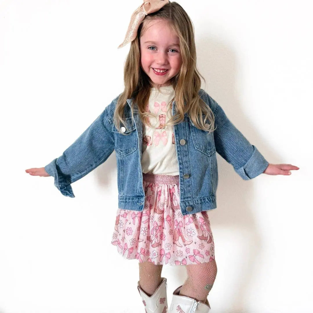 Howdy Denim Jacket with Gingham Bow - Bridle Up Hope Shop