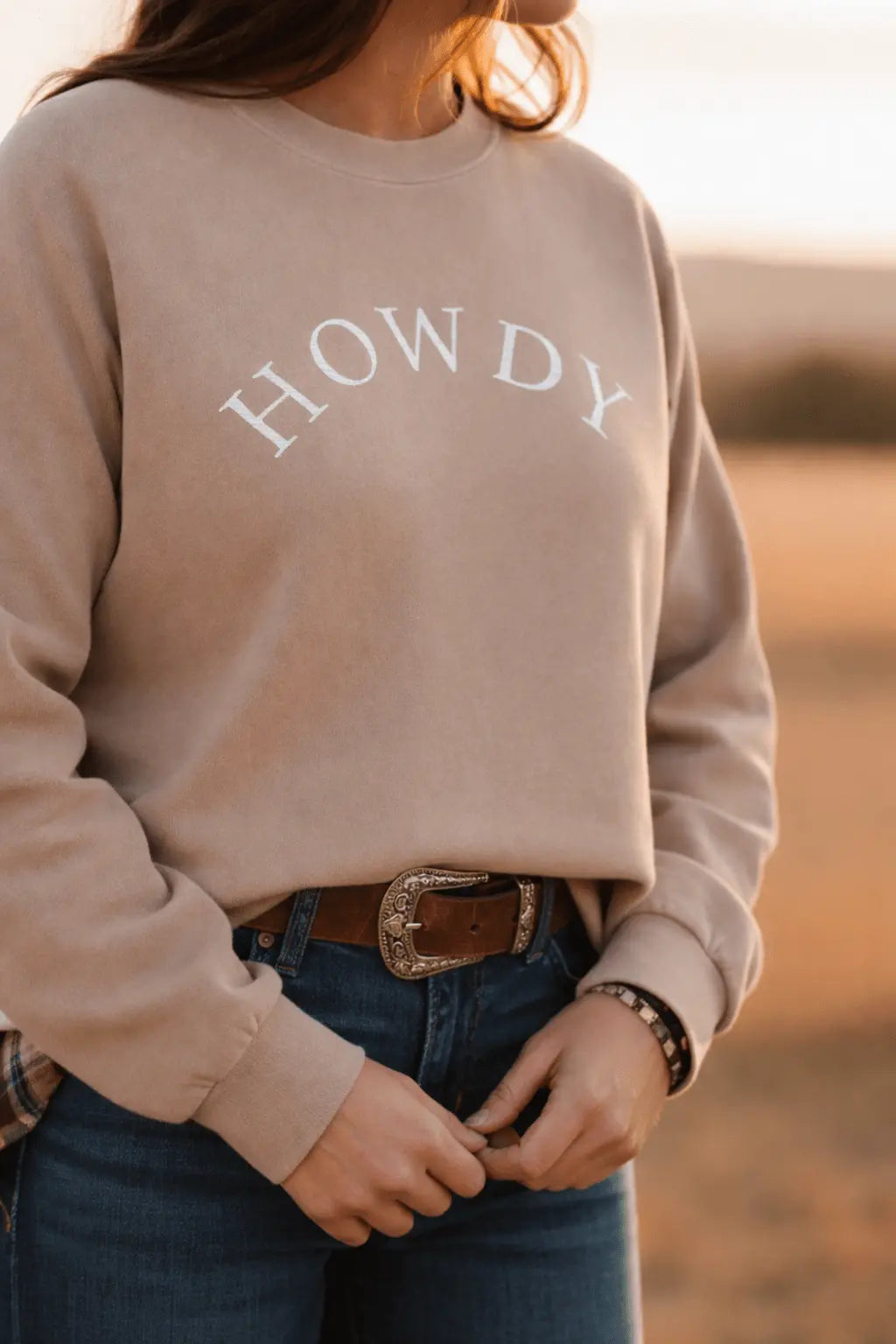 Howdy Pigment - Dyed Sweatshirt (Vintage Beige) - Bridle Up Hope Shop